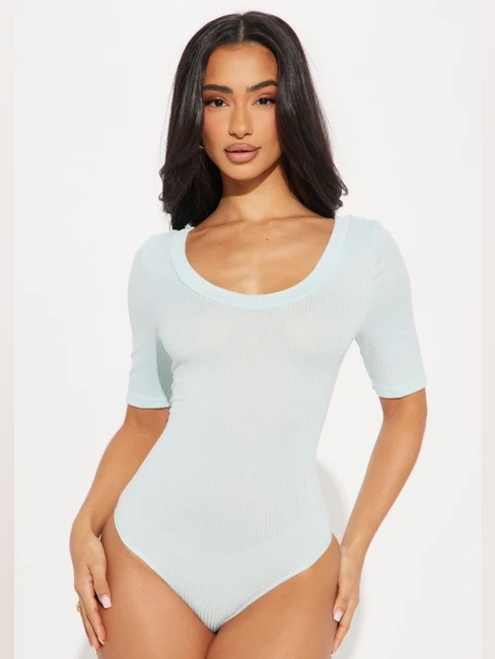 Scoop Neck Short Sleeve Ribbed Bodysuit — mint